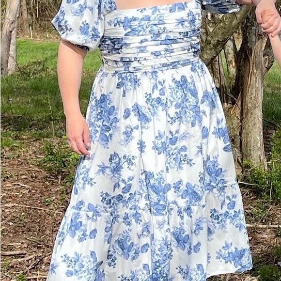 Abercrombie & Fitch Emerson Blue Floral Puff-Sleeve Midi Dress - Picture 6 of 6